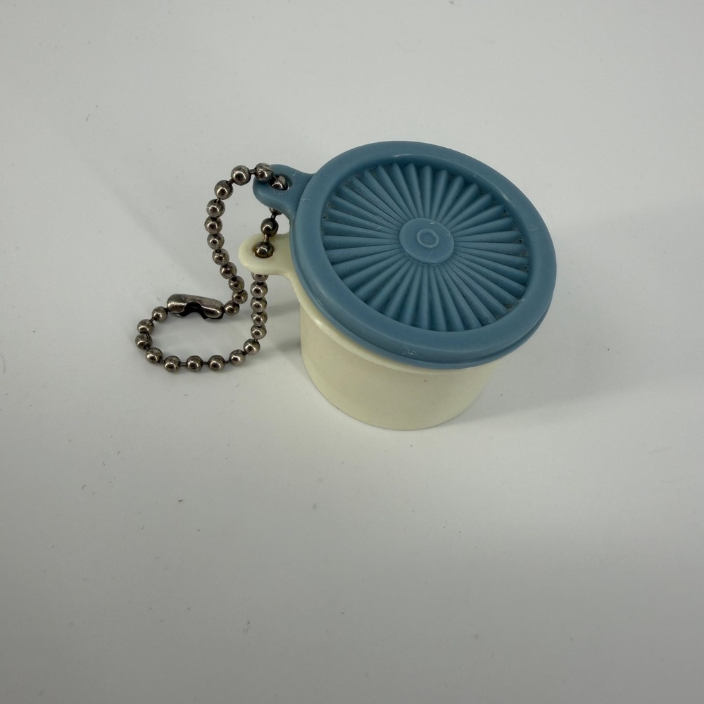 Tupperware Keychain Blue Cream Vintage Miniature Container Retro Bag Charm Tiny